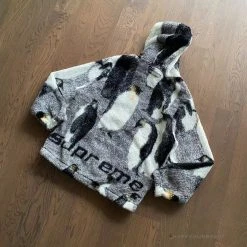 HypeYourBeast Supreme Penguins Hooded Fleece Jacket Black Hoodies & Jackets