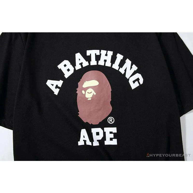 Hypeyourbeast BAPE Classic Basic Ape Man Head English LOGO Tee Shirt 'BLACK' Clothes 4 Hypeyourbeast BAPE Classic Basic Ape Man Head English LOGO Tee Shirt 'BLACK' Clothes