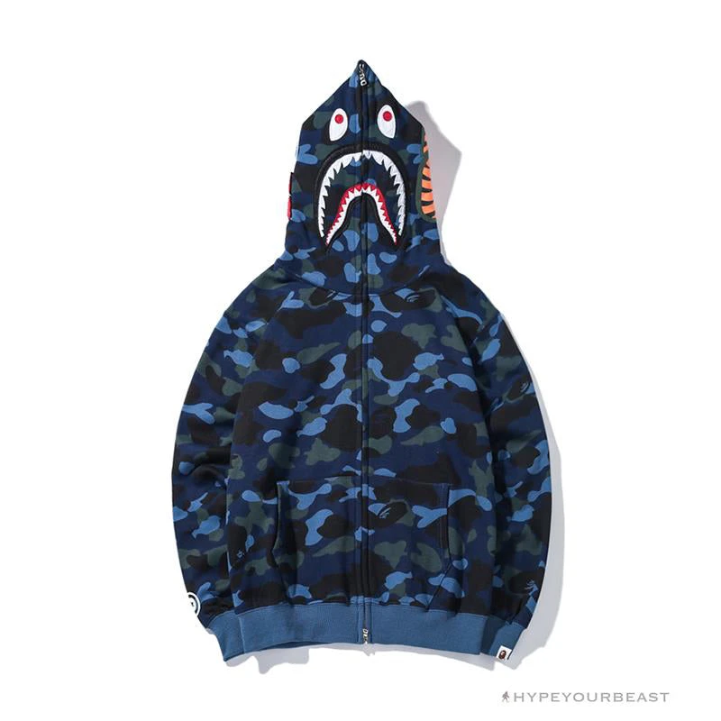 Hypeyourbeast BAPE Shark Head Classic Embroidered Camouflage Zip-Up Hoodie 'BLUE' 1 Hypeyourbeast BAPE Shark Head Classic Embroidered Camouflage Zip-Up Hoodie 'BLUE'