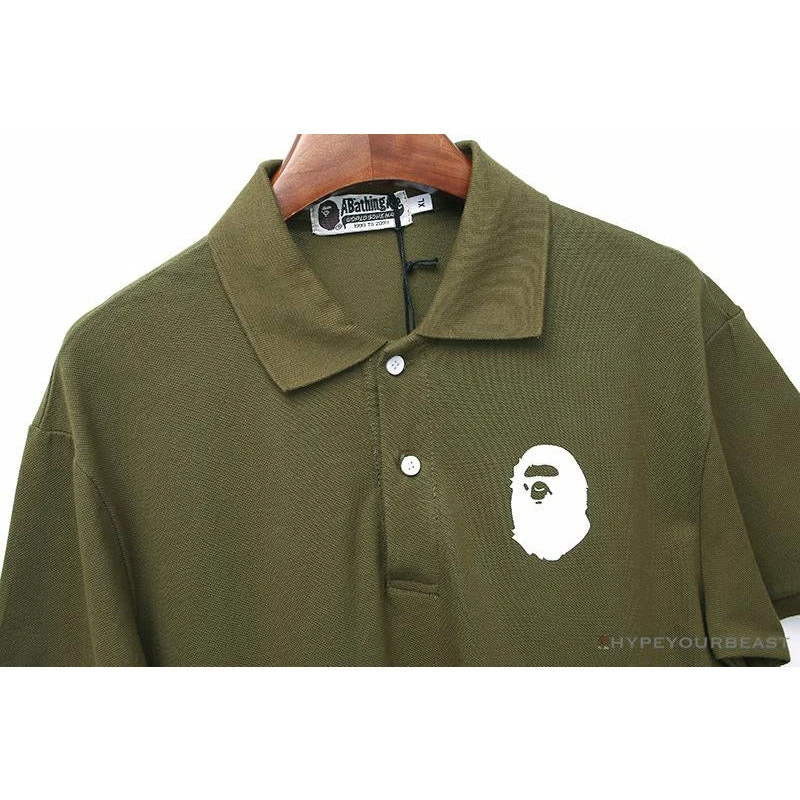 Hypeyourbeast BAPE Classic Ape Head Print Versatile Polo Shirt 'ARMY GREEN' 3 Hypeyourbeast BAPE Classic Ape Head Print Versatile Polo Shirt 'ARMY GREEN'