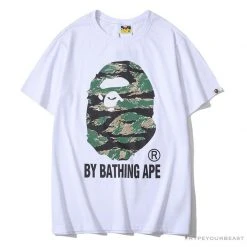 Hypeyourbeast Clothes BAPE Tiger Pattern Camouflage Ape Man Initial Print Tee Shirt 'WHITE'
