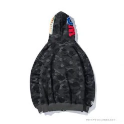 Hypeyourbeast BAPE Shark Head Classic Embroidered Camouflage Zip-Up Hoodie 'GREY' Clothes