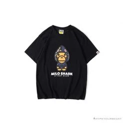 Hypeyourbeast BAPE Baby Milo Blue Shark Hat Little Monkey Tee Shirt 'BLACK' Clothes