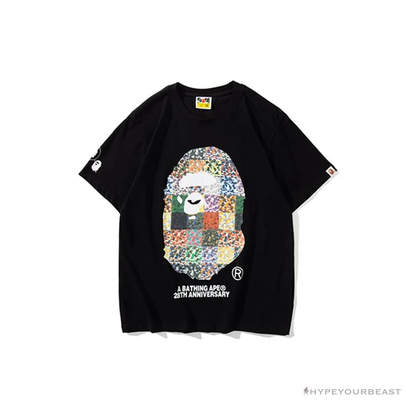 Hypeyourbeast BAPE Ape Man Head 28th Anniversary Camouflage Color Block Tee 'BLACK' 1 Hypeyourbeast BAPE Ape Man Head 28th Anniversary Camouflage Color Block Tee 'BLACK'