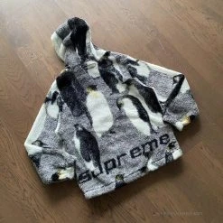HypeYourBeast Supreme Penguins Hooded Fleece Jacket Black Hoodies & Jackets