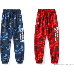 Hypeyourbeast Clothes BAPE X RUSSELL ATHLETIC Drawstring Camouflage Pants 'BLUE'