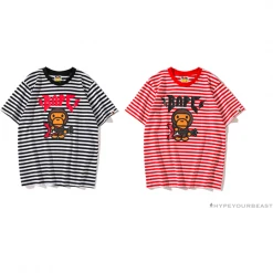 Hypeyourbeast BAPE Baby Milo Rock Bass Player Striped Tee Shirt 'RED' Clothes