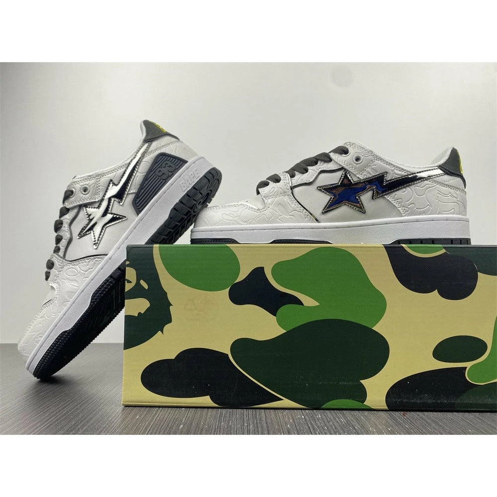 Hypeyourbeast Bape Sta Low Top Sneakers 'White Metallic Silver' 8 Hypeyourbeast Bape Sta Low Top Sneakers 'White Metallic Silver'