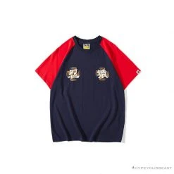 Hypeyourbeast Clothes BAPE Japanese Ninja Ape Man Raglan Sleeve Color Block Tee Shirt 'RED'