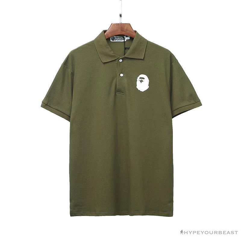 Hypeyourbeast BAPE Classic Ape Head Print Versatile Polo Shirt 'ARMY GREEN' 1 Hypeyourbeast BAPE Classic Ape Head Print Versatile Polo Shirt 'ARMY GREEN'