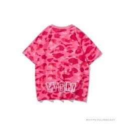 Hypeyourbeast BAPE Pink Camouflage Shark Head Fake Zipper Tee Shirt