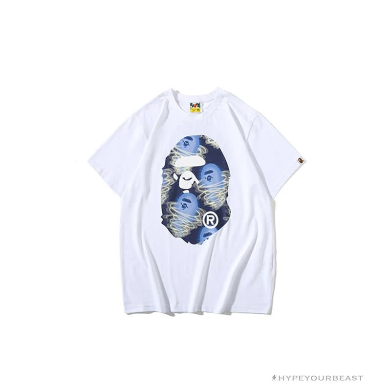 Hypeyourbeast BAPE Blue Ape Head Green Storm Tee Shirt 'WHITE' Clothes 1 Hypeyourbeast BAPE Blue Ape Head Green Storm Tee Shirt 'WHITE' Clothes