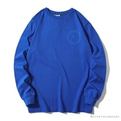 Hypeyourbeast BAPE APES TOGETHER English Alphabet Ape Head Long Sleeve Shirt 'BLUE'