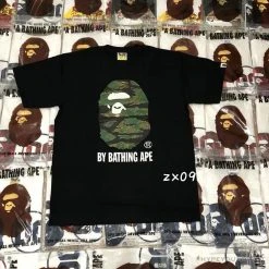 Hypeyourbeast Clothes BAPE Tiger Pattern Camouflage Ape Man Initial Print Tee Shirt 'BLACK'
