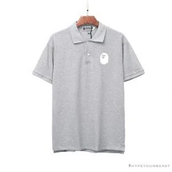 Hypeyourbeast BAPE Classic Ape Head Print Versatile Polo Shirt 'GREY'