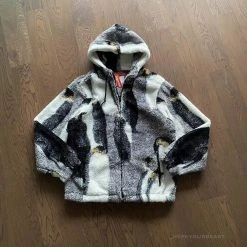 HypeYourBeast Supreme Penguins Hooded Fleece Jacket Black Hoodies & Jackets
