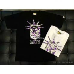 Hypeyourbeast Clothes BAPE NYC New York Limited Purple Camouflage Ape Head Tee Shirt 'BLACK'