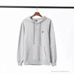 Hypeyourbeast Clothes BAPE Classic Ape Head Embroidered Standard Cotton Terry Hoodie 'LIGHT GREY'