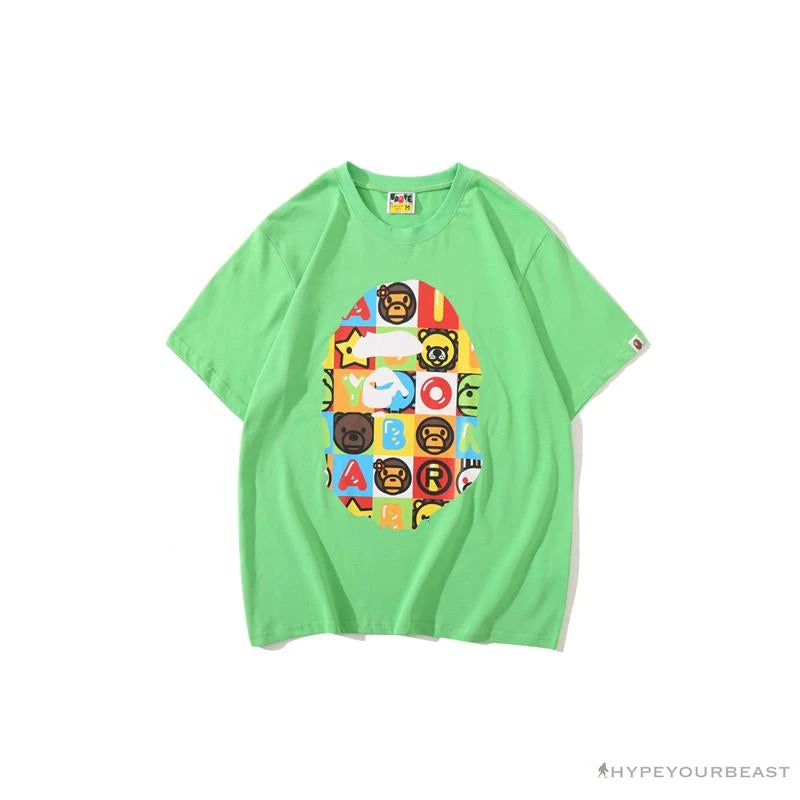 Hypeyourbeast Clothes BAPE Baby Milo Color Square Ape Head Tee Shirt 'GREEN' 1 Hypeyourbeast Clothes BAPE Baby Milo Color Square Ape Head Tee Shirt 'GREEN'