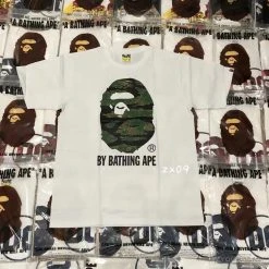 Hypeyourbeast Clothes BAPE Tiger Pattern Camouflage Ape Man Initial Print Tee Shirt 'WHITE'
