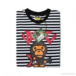 Hypeyourbeast BAPE Baby Milo Rock Bass Player Striped Tee Shirt 'BLACK' Clothes