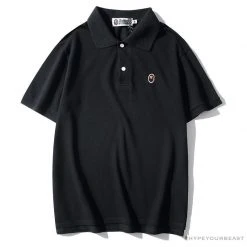 Hypeyourbeast BAPE Solid Color Versatile Embroidered Ape Head Small Badge Polo Shirt 'BLACK' Clothes