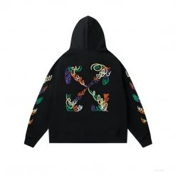 HypeYourBeast Off White Hoodie Embroidered Black Hoodies & Jackets