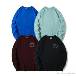 Hypeyourbeast BAPE APES TOGETHER English Alphabet Ape Head Long Sleeve Shirt 'WINE RED' Clothes