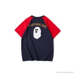 Hypeyourbeast Clothes BAPE Japanese Ninja Ape Man Raglan Sleeve Color Block Tee Shirt 'RED'