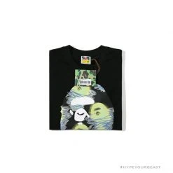 Hypeyourbeast Clothes BAPE Green Ape Head Blue Storm Tee Shirt 'BLACK'