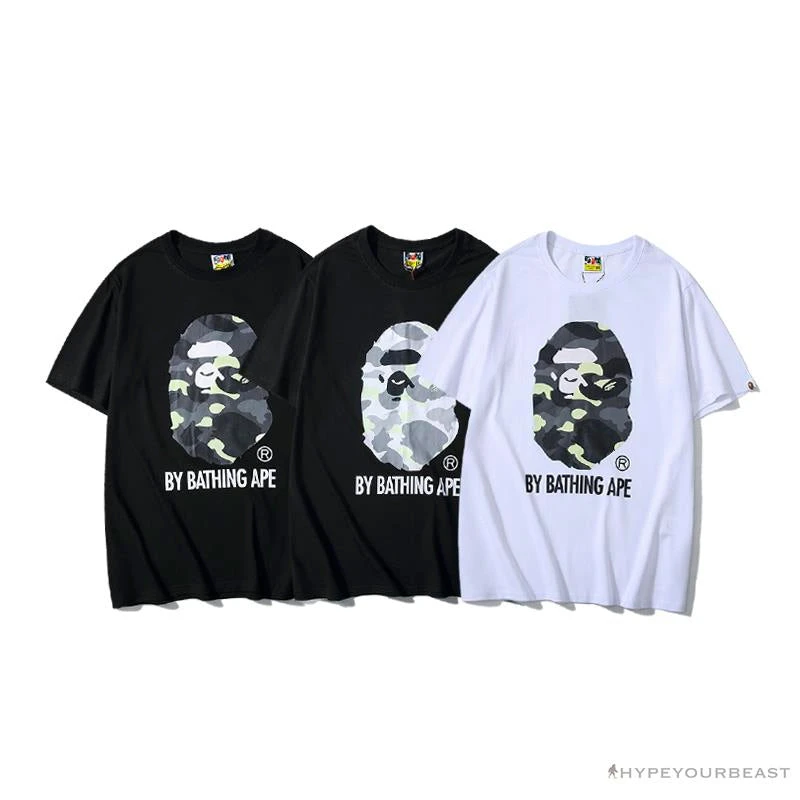 Hypeyourbeast BAPE Luminous Spots Camouflage Great Ape Man Black Head Cotton Short Sleeve Tee Shirt 'WHITE' Clothes 4 Hypeyourbeast BAPE Luminous Spots Camouflage Great Ape Man Black Head Cotton Short Sleeve Tee Shirt 'WHITE' Clothes