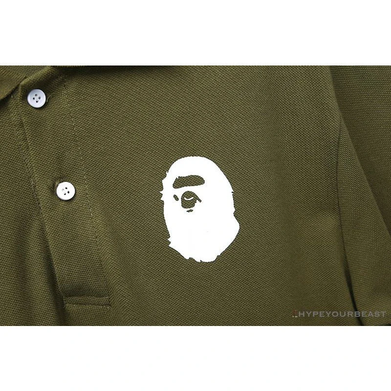 Hypeyourbeast BAPE Classic Ape Head Print Versatile Polo Shirt 'ARMY GREEN' 4 Hypeyourbeast BAPE Classic Ape Head Print Versatile Polo Shirt 'ARMY GREEN'