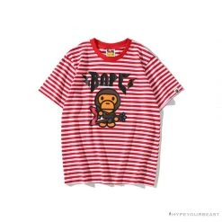 Hypeyourbeast BAPE Baby Milo Rock Bass Player Striped Tee Shirt 'RED' Clothes