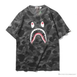 Hypeyourbeast Clothes BAPE Camouflage Shark Head Classic Cotton Short Sleeve Tee Shirt 'BLACK'